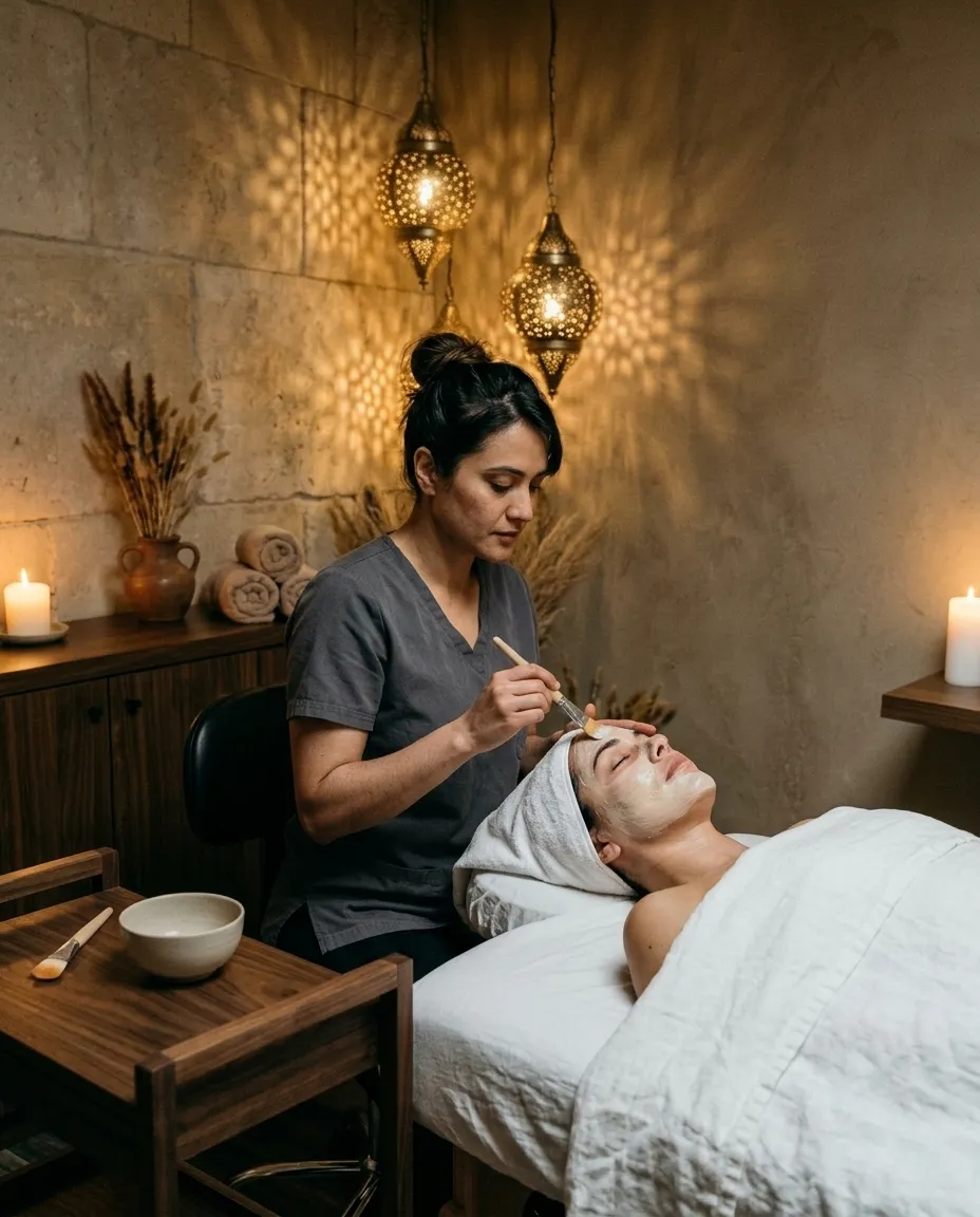 A facial in a treatment room