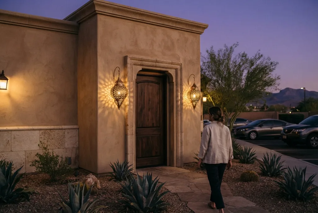 The Las Vegas spa entrance at dusk