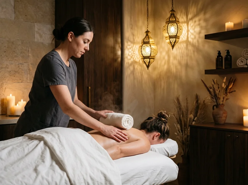 Warm towels laid over a guest during the Lantern Signature Massage